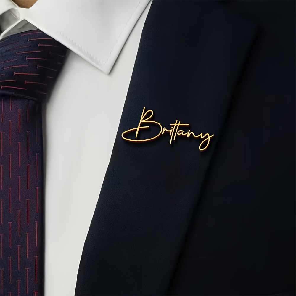 Personalized Golden Stainless Steel Name Brooch, Custom Gift